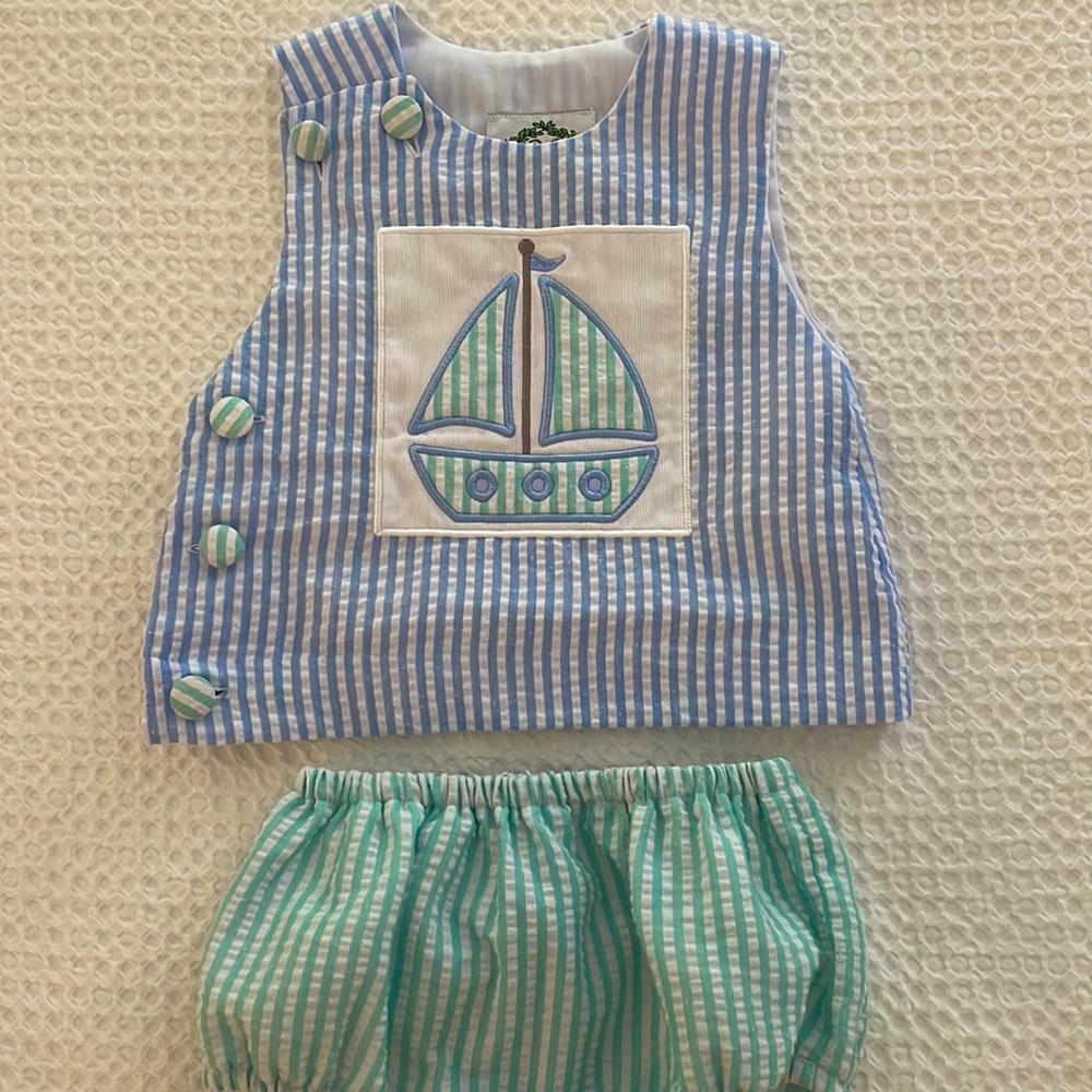 Cecil and Lou sailboat diaper set; size 3 month; used/ slight wear